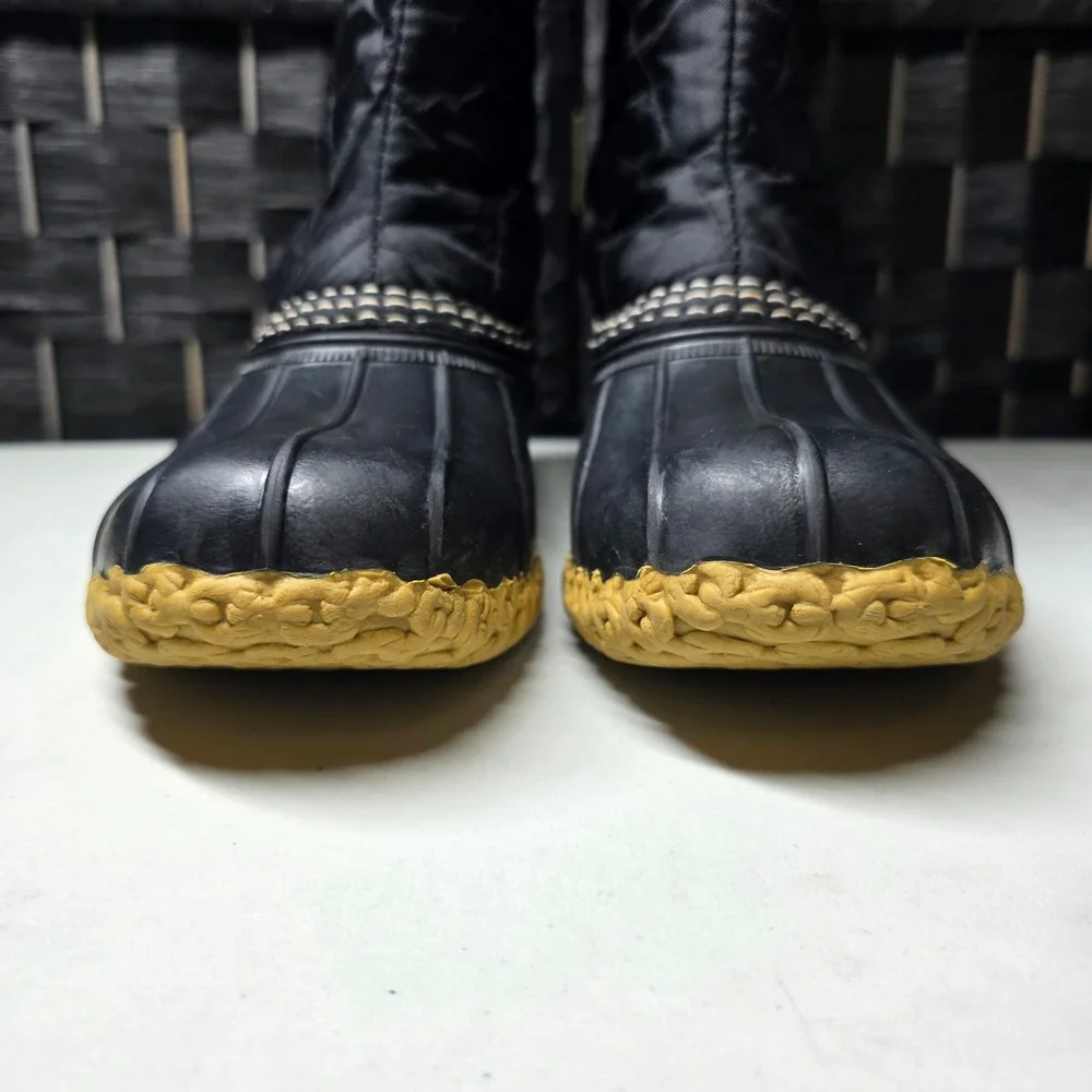 LL Bean Quilted Tall Duck Boots Women 6M Black Fleece Lined Waterproof Maine USA